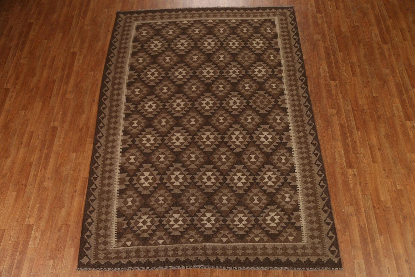 Brown Kilim Wool Area Rug 7x10