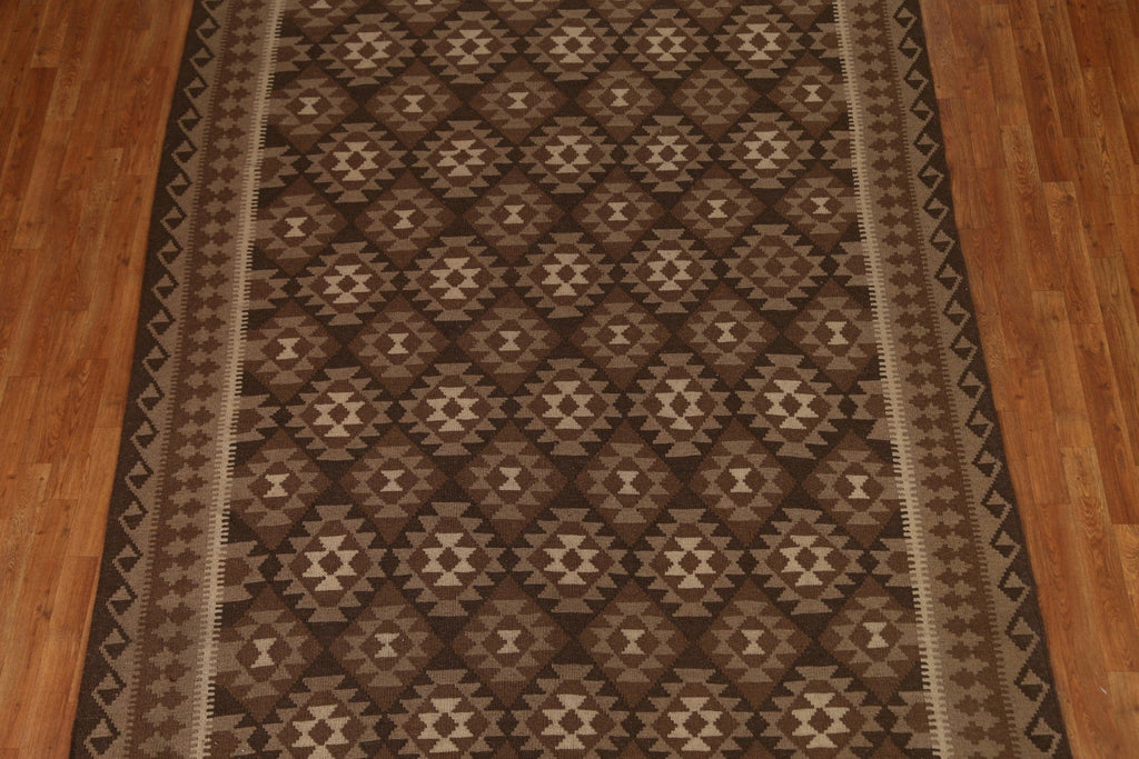 Brown Kilim Wool Area Rug 7x10