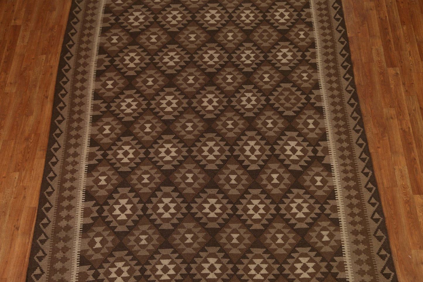 Brown Kilim Wool Area Rug 7x10