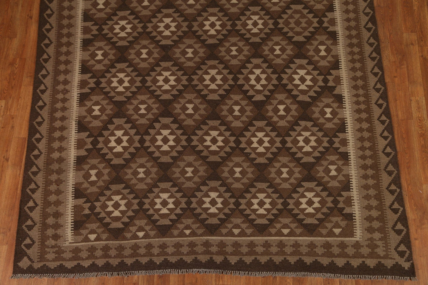 Brown Kilim Wool Area Rug 7x10