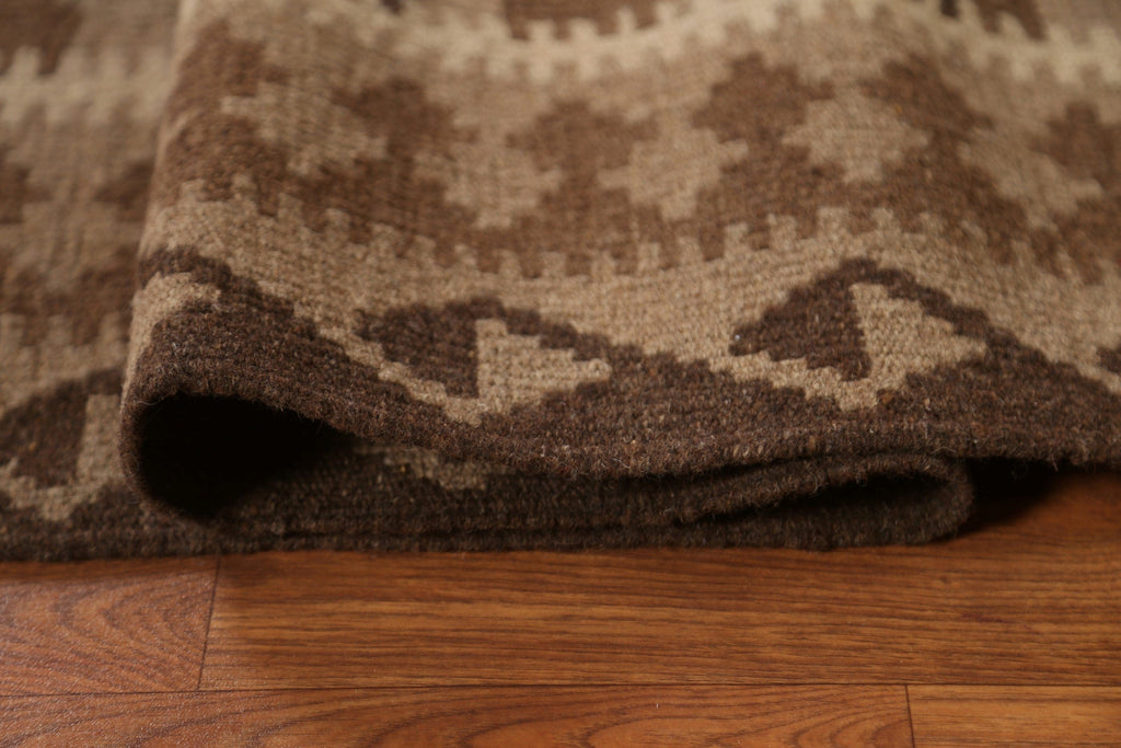 Brown Kilim Wool Area Rug 7x10