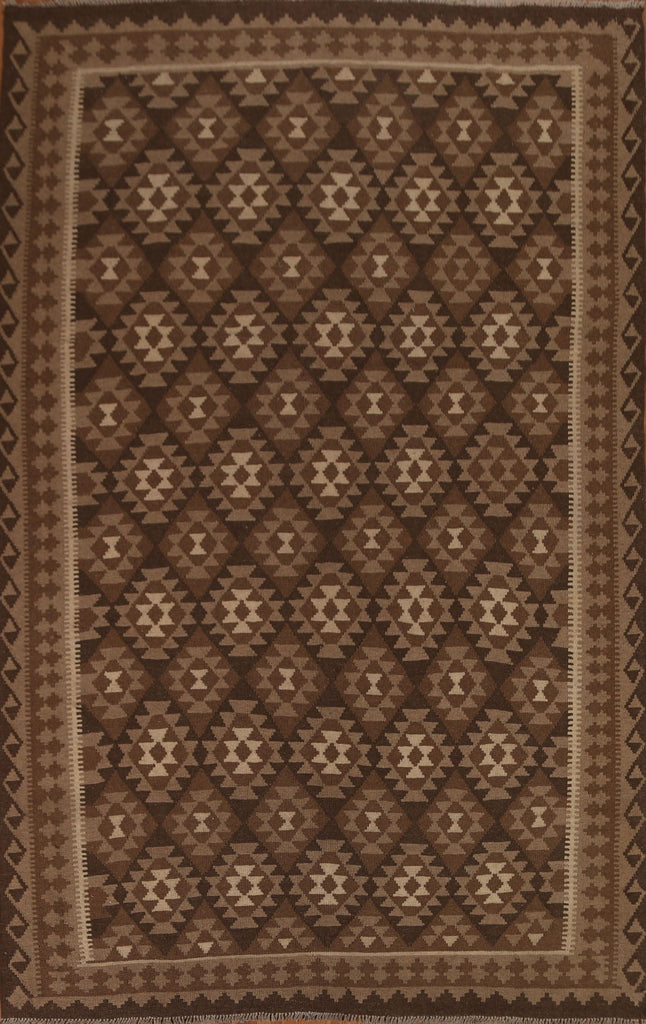 Brown Kilim Wool Area Rug 7x10