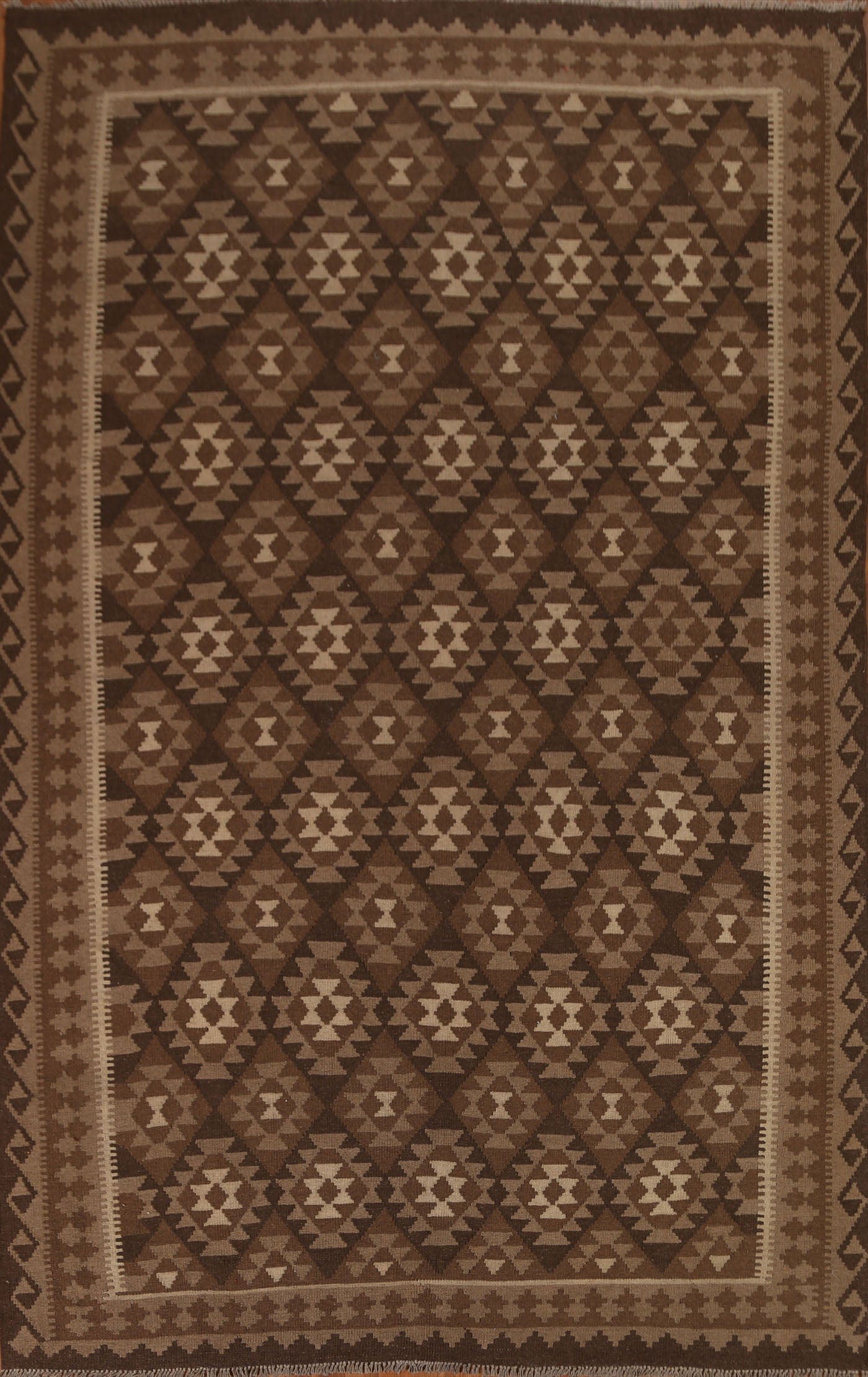 Brown Kilim Wool Area Rug 7x10