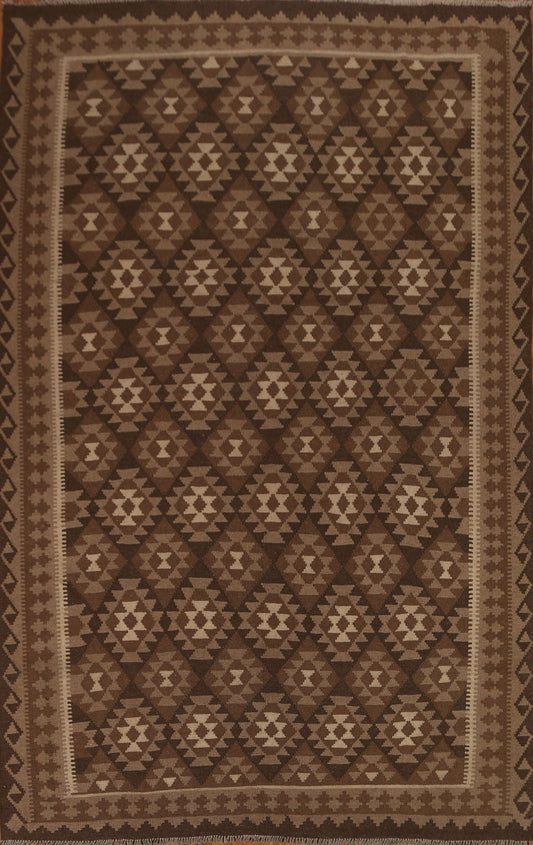 Brown Kilim Wool Area Rug 7x10