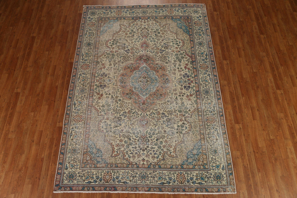 Distressed Wool Tabriz Persian Area Rug 7x10