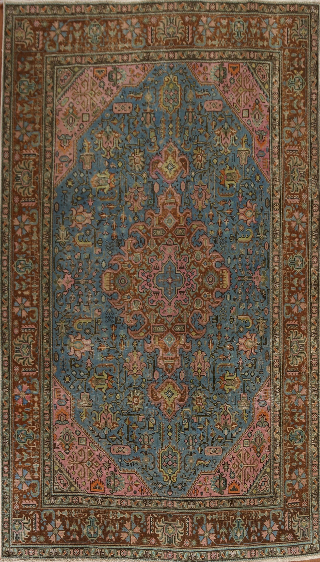 Over-Dyed Blue Tabriz Persian Area Rug 7x10