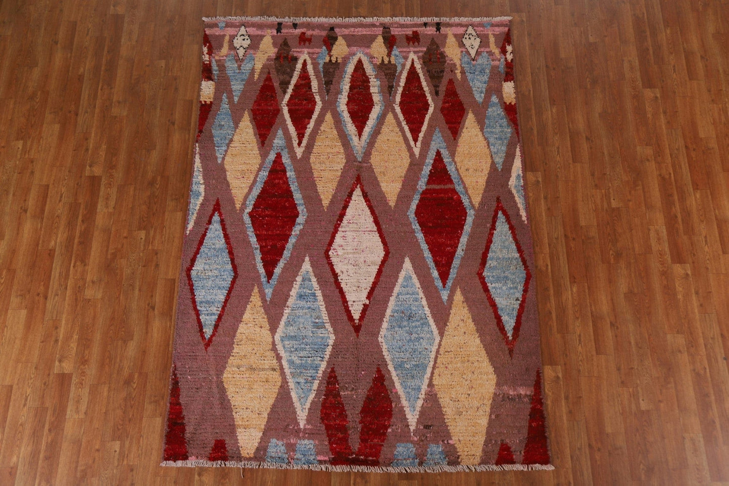 Pink/ Brown Moroccan Wool Area Rug 5x8