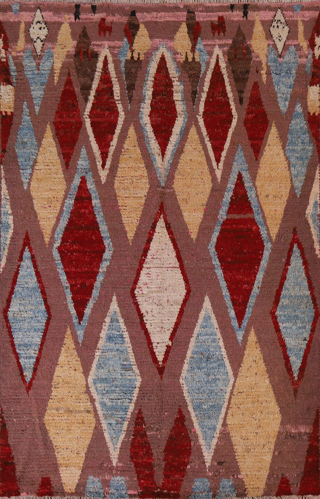 Pink/ Brown Moroccan Wool Area Rug 5x8