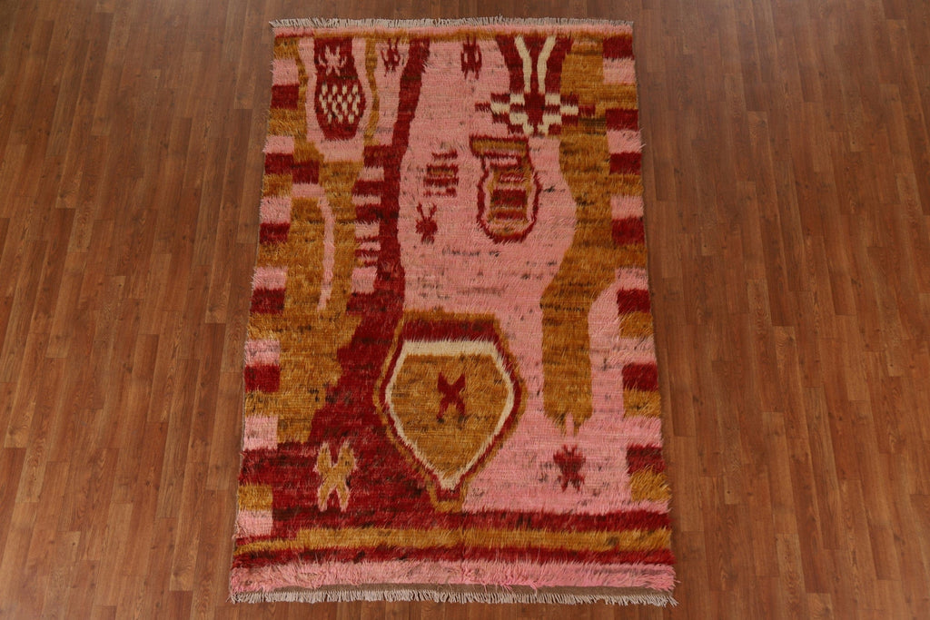 Pink Moroccan Berber Wool Area Rug 5x8