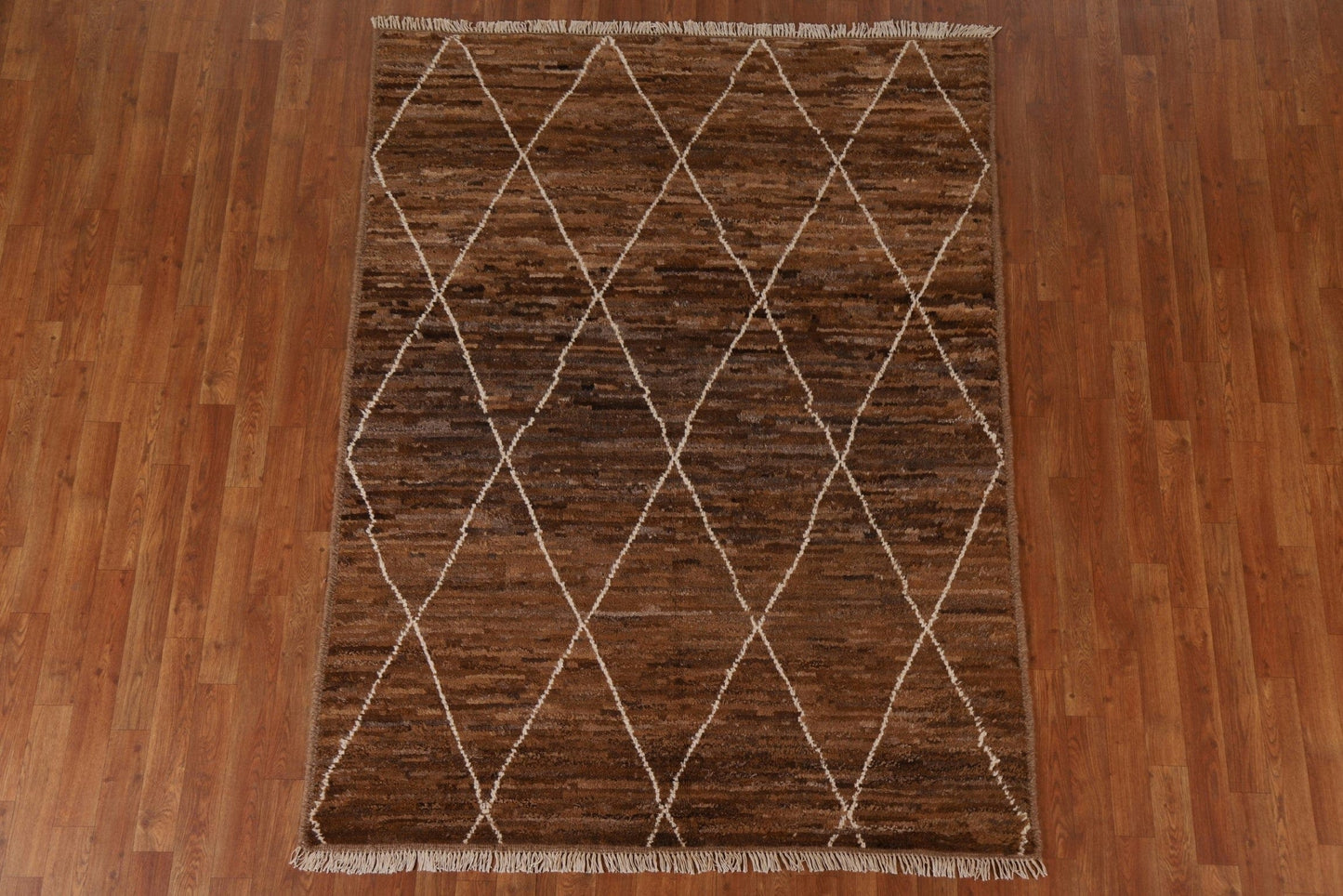 Trellis Moroccan Brown Wool Area Rug 5x7