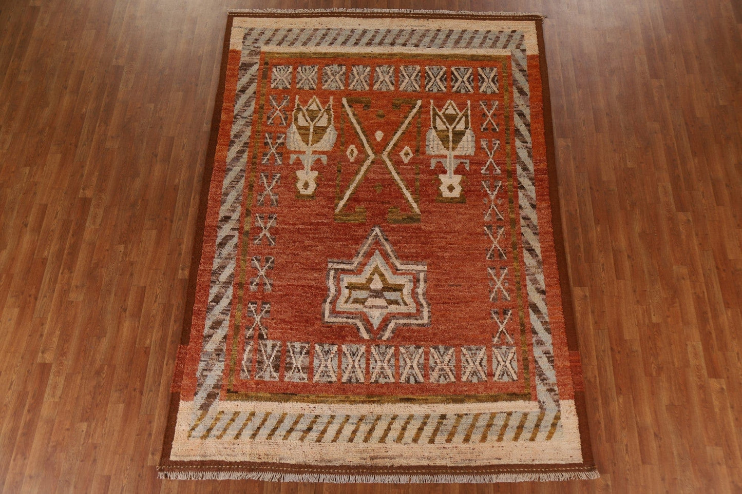 Orange Moroccan Tribal Area Rug 7x10