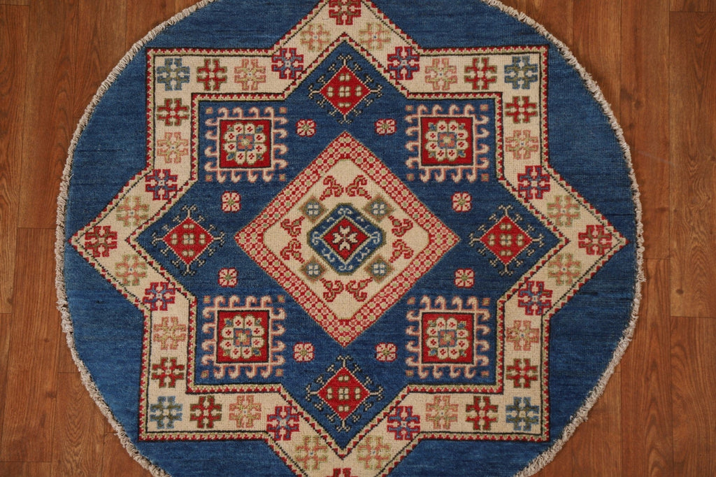 Geometric Kazak Round Area Rug 3x3