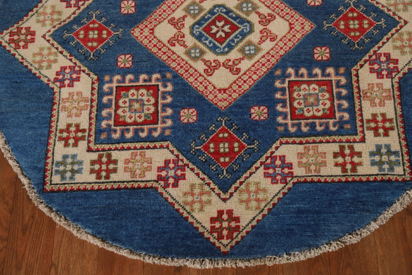 Geometric Kazak Round Area Rug 3x3