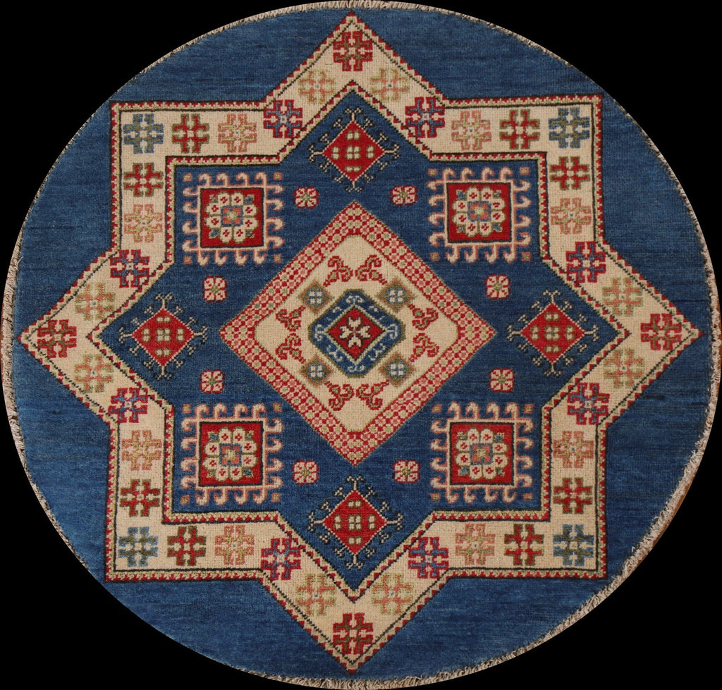 Geometric Kazak Round Area Rug 3x3