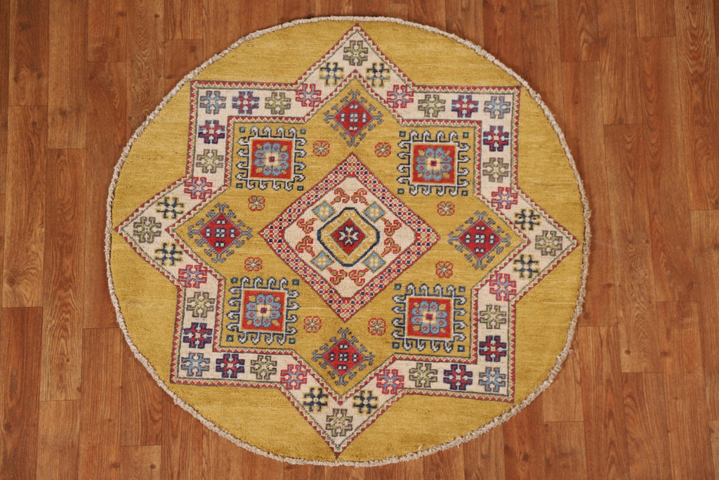 Geometric Kazak Round Area Rug 3x3