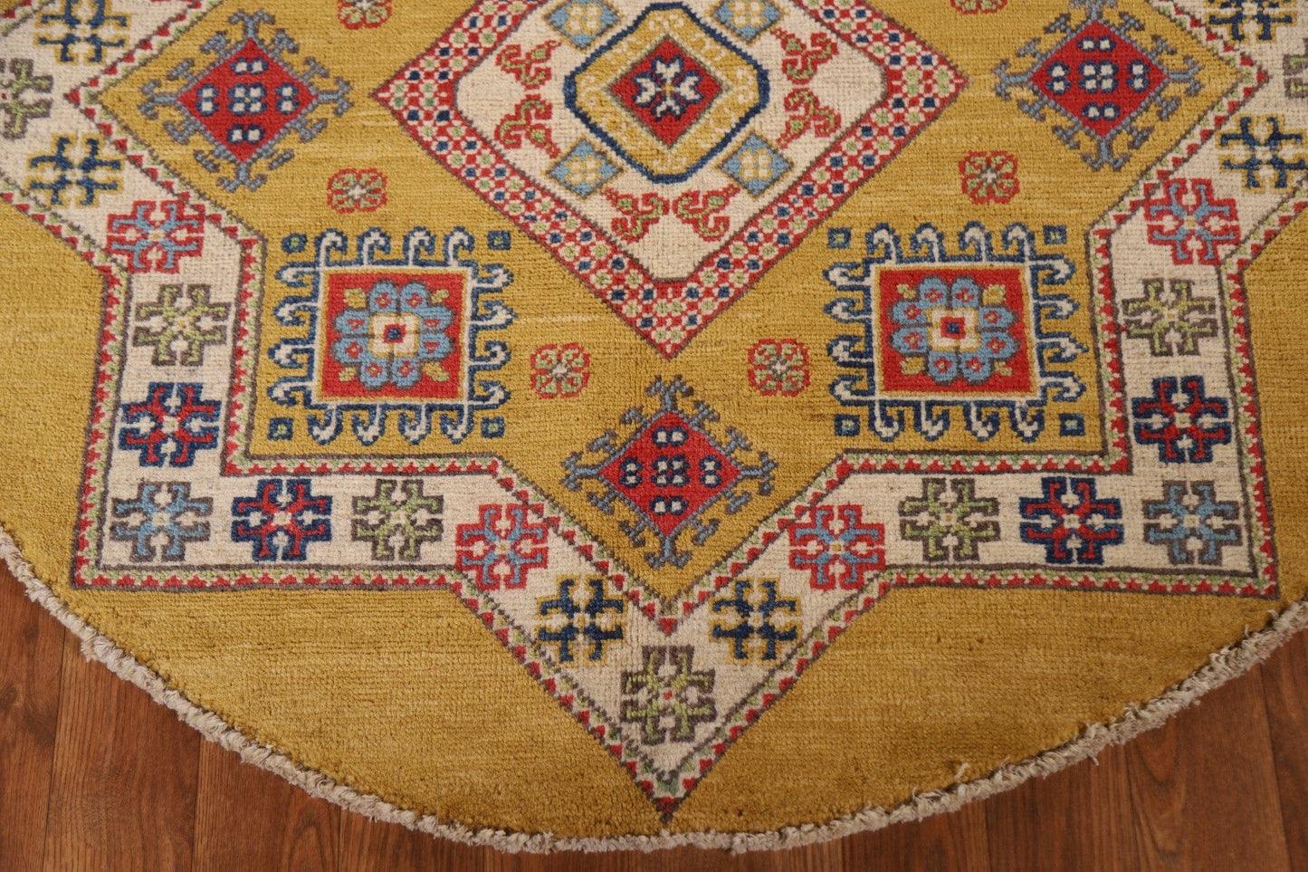 Geometric Kazak Round Area Rug 3x3