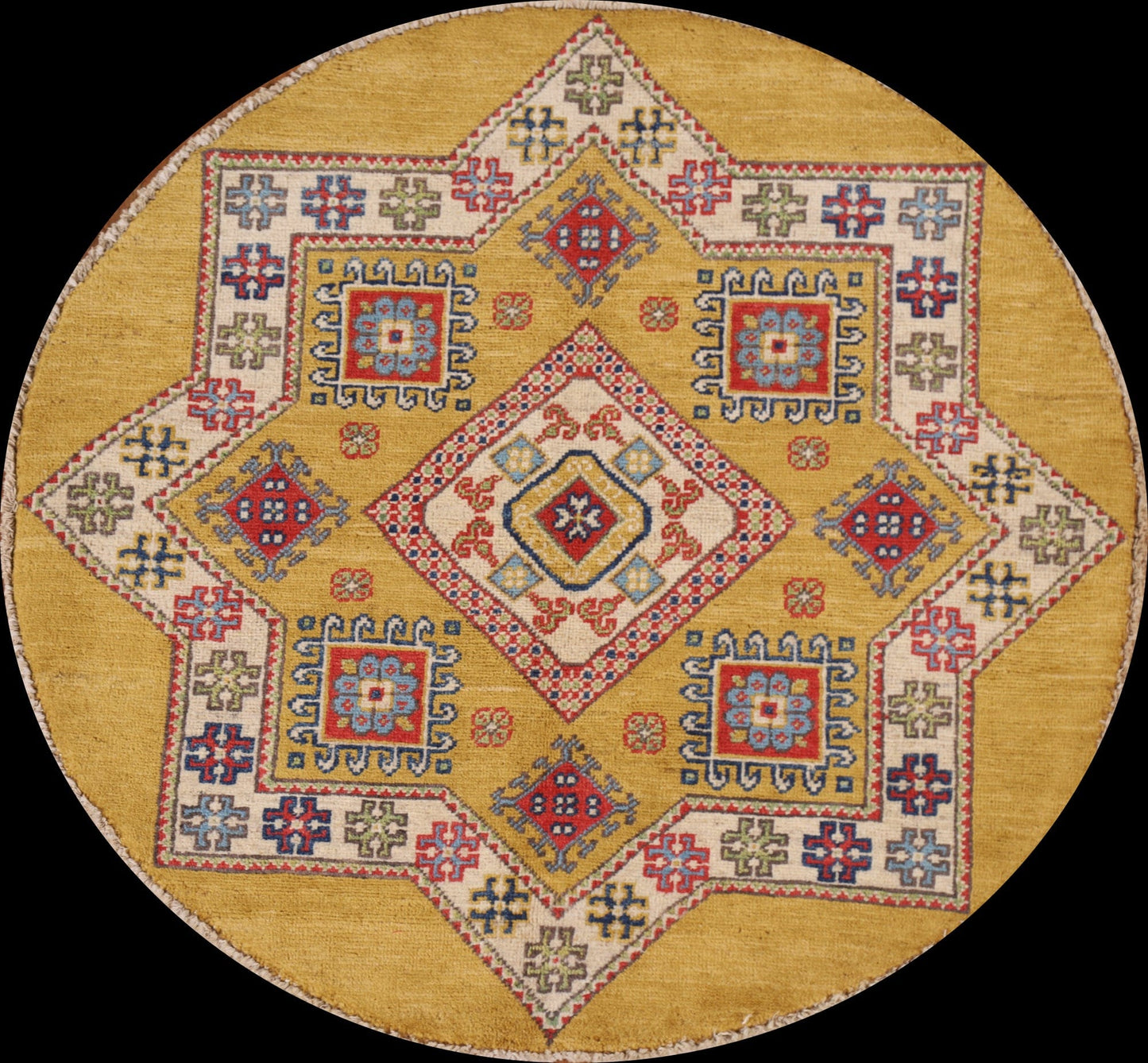 Geometric Kazak Round Area Rug 3x3