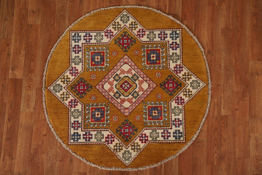 Geometric Wool Kazak Round Area Rug 3x3