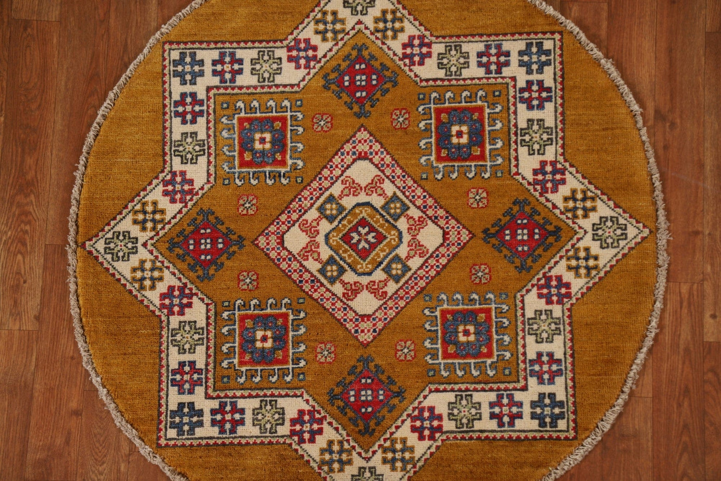 Geometric Wool Kazak Round Area Rug 3x3