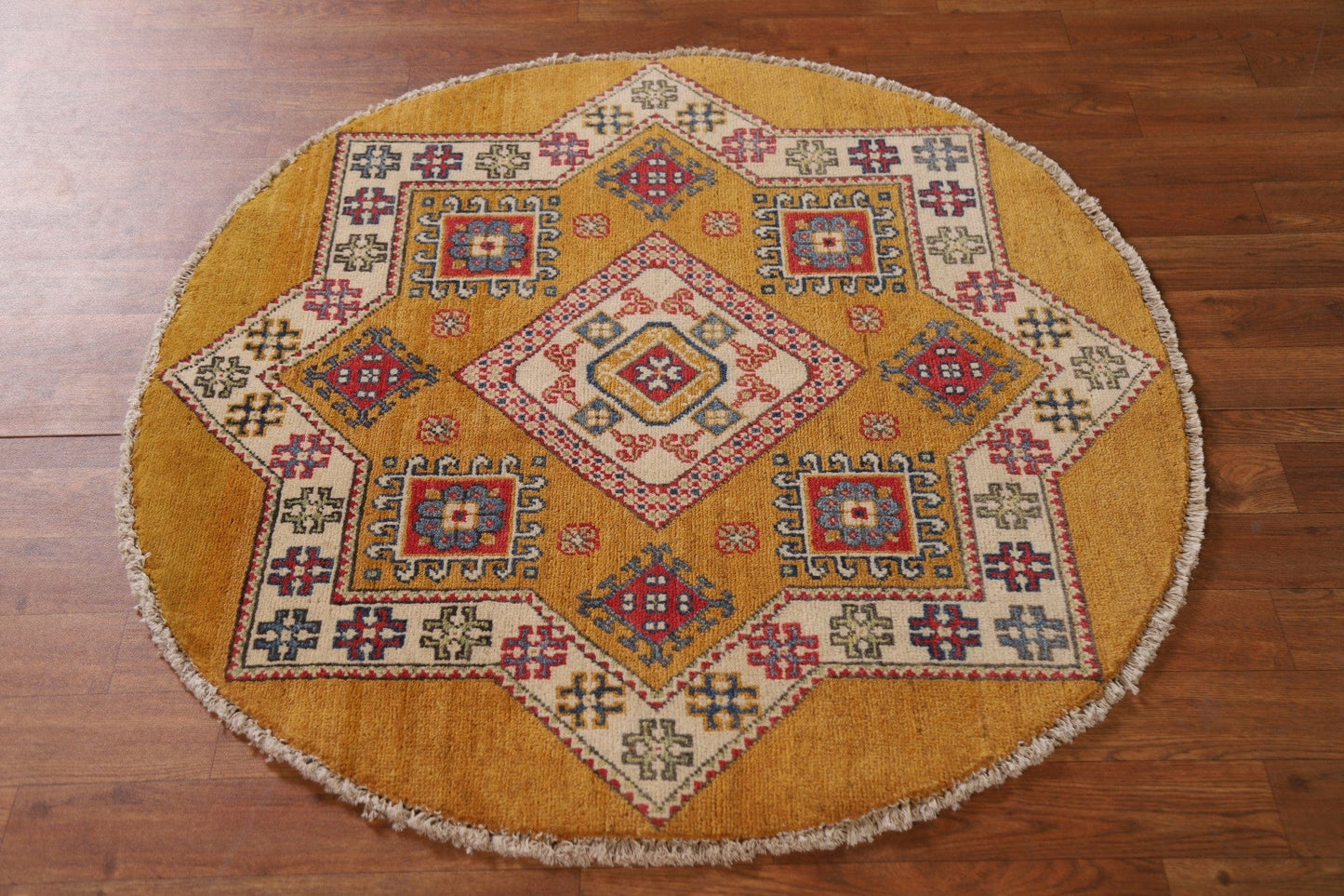 Geometric Kazak Round Area Rug 3x3