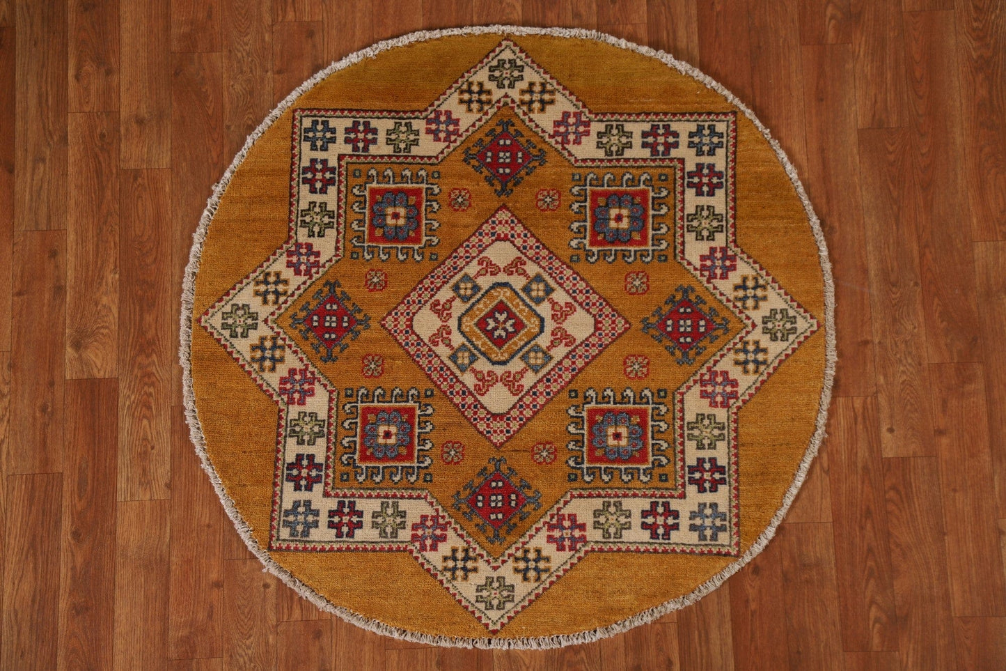 Geometric Kazak Round Area Rug 3x3