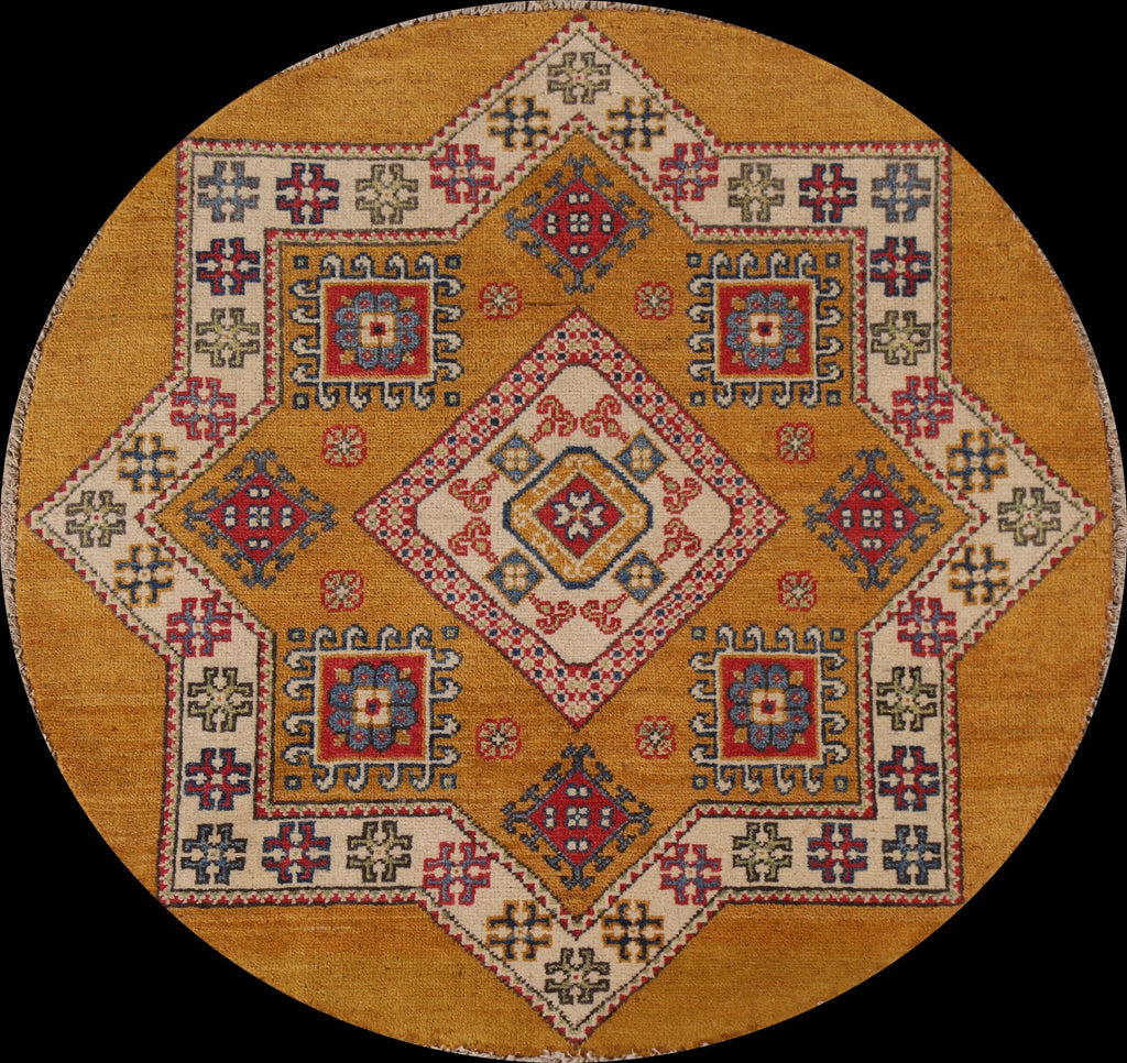 Geometric Kazak Round Area Rug 3x3