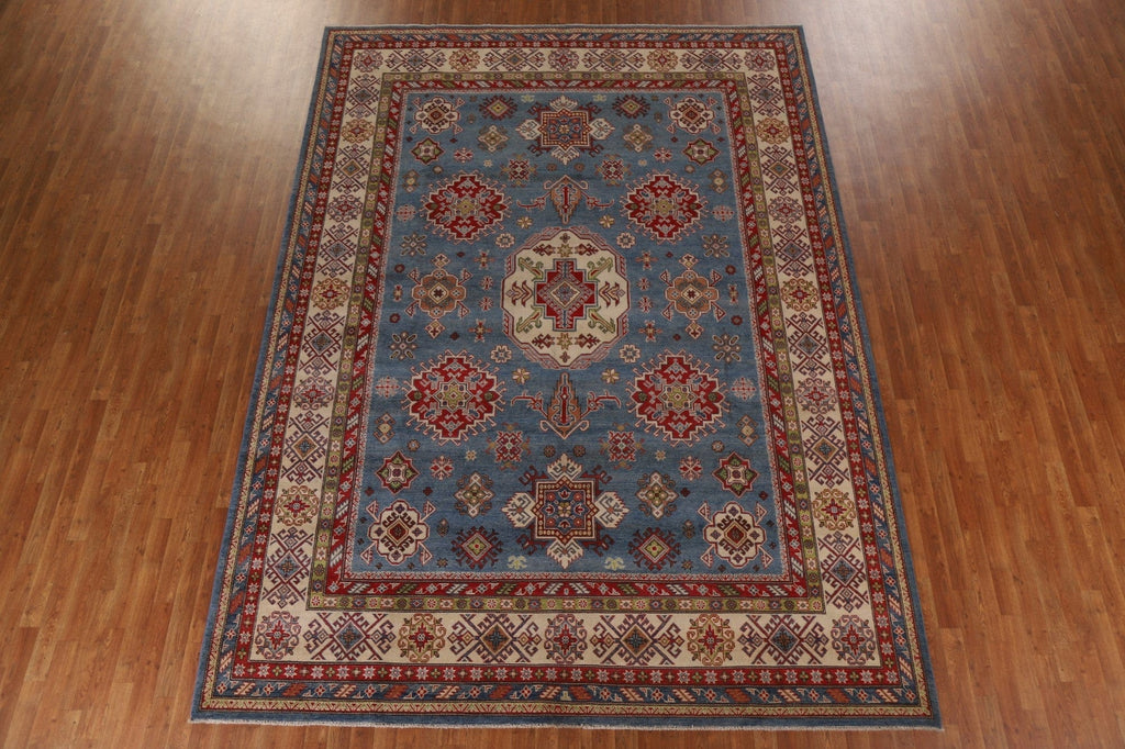 Blue Geometric Kazak Oriental Area Rug 9x13