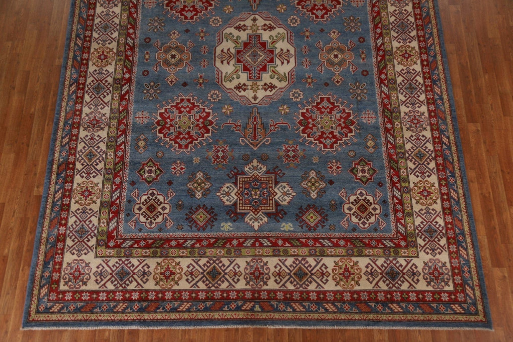 Blue Geometric Kazak Oriental Area Rug 9x13