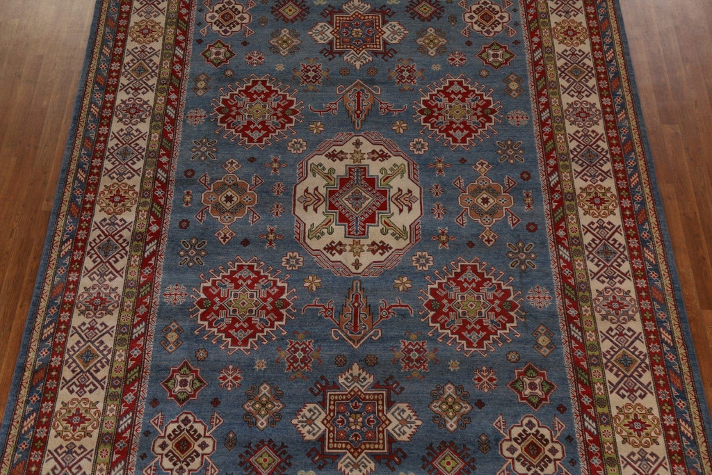 Blue Geometric Kazak Oriental Area Rug 9x13