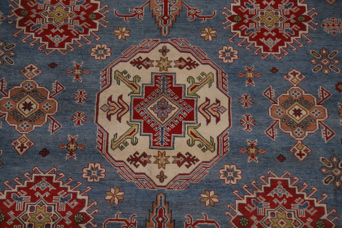 Blue Geometric Kazak Oriental Area Rug 9x13