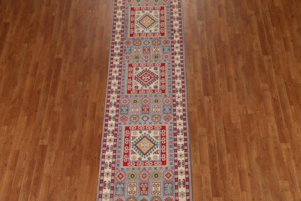 Gray Wool Kazak Oriental Runner Rug 3x10