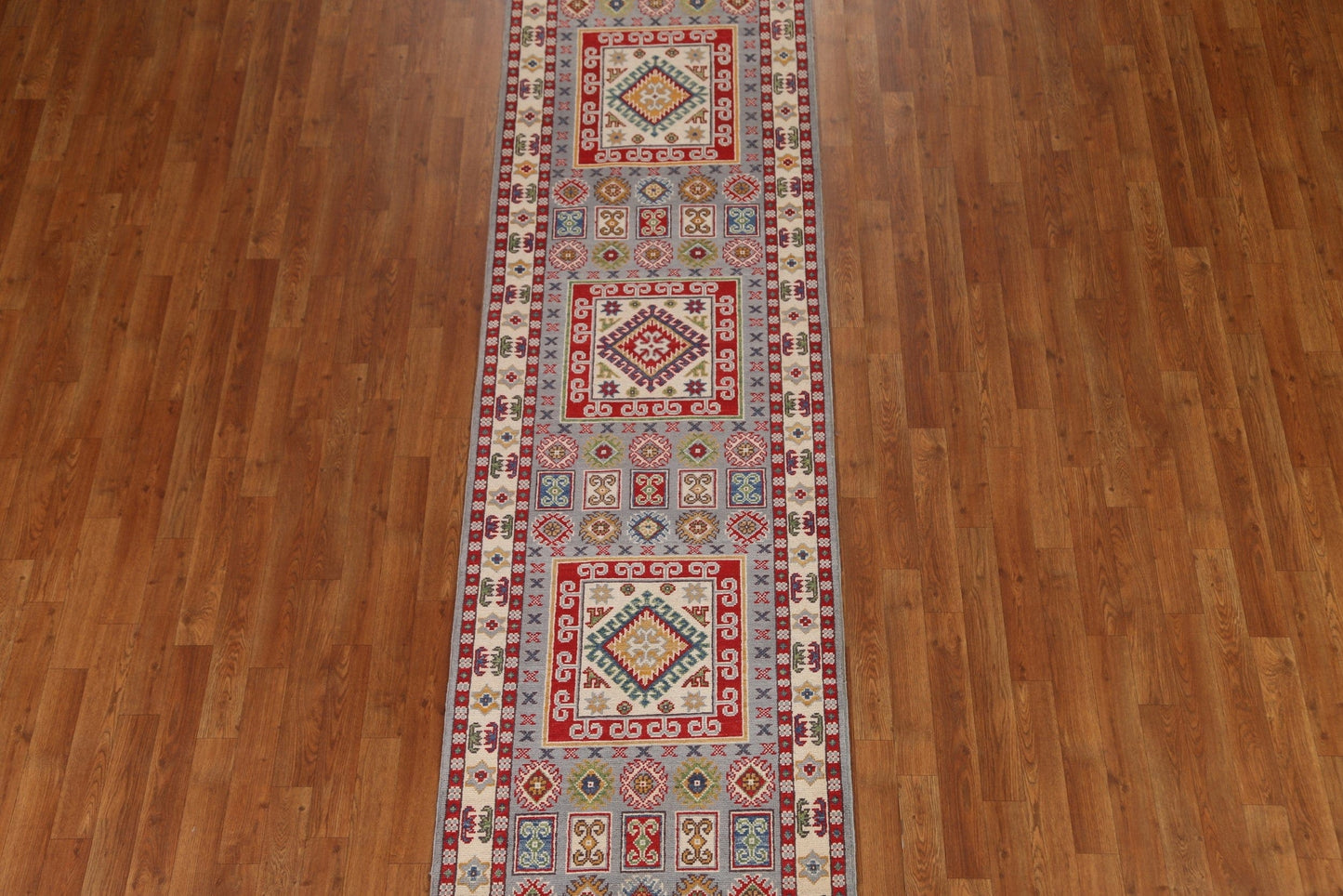 Gray Wool Kazak Oriental Runner Rug 3x10