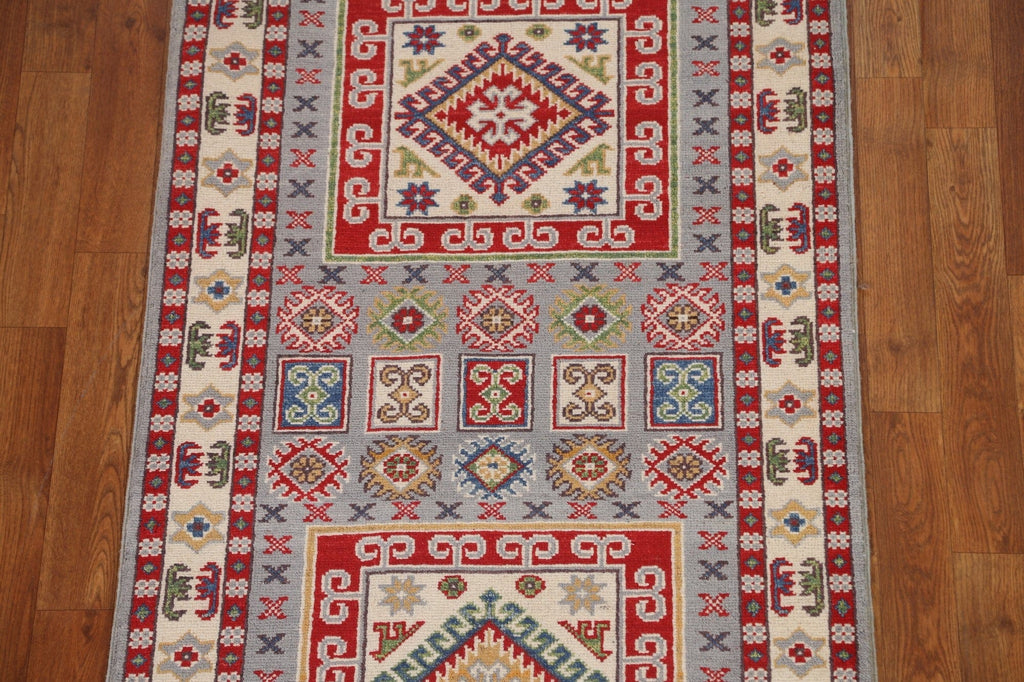 Gray Wool Kazak Oriental Runner Rug 3x10