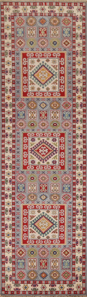 Gray Wool Kazak Oriental Runner Rug 3x10