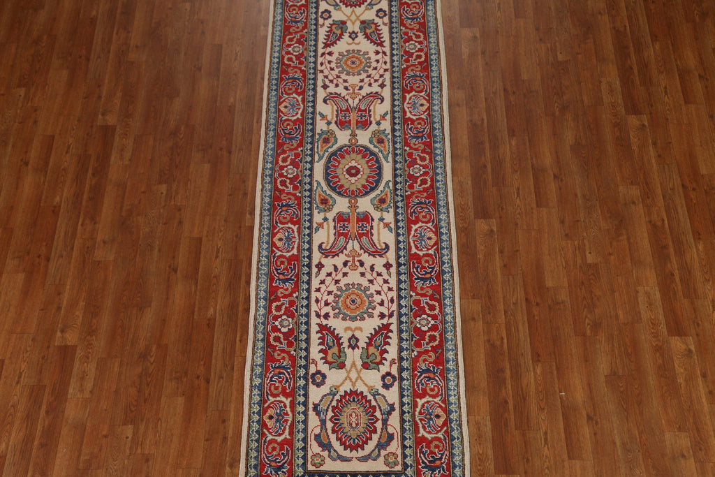 Paisley Ivory Kazak Wool Runner Rug 3x10