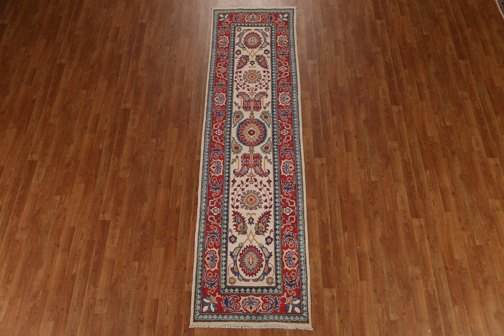 Paisley Ivory Kazak Wool Runner Rug 3x10