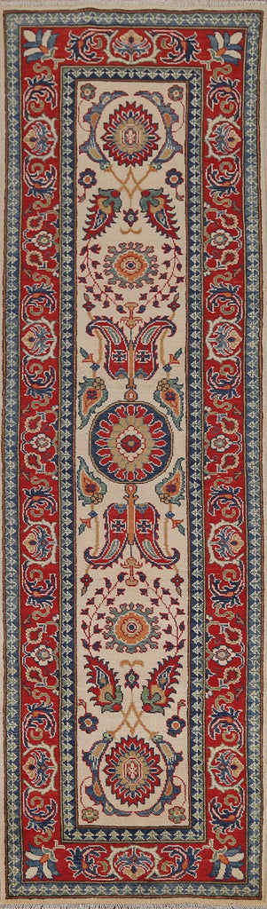 Paisley Ivory Kazak Wool Runner Rug 3x10