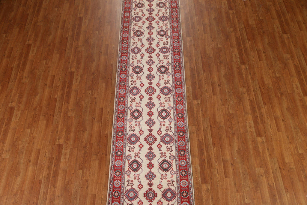 Ivory Kazak Oriental Runner Rug 3x12