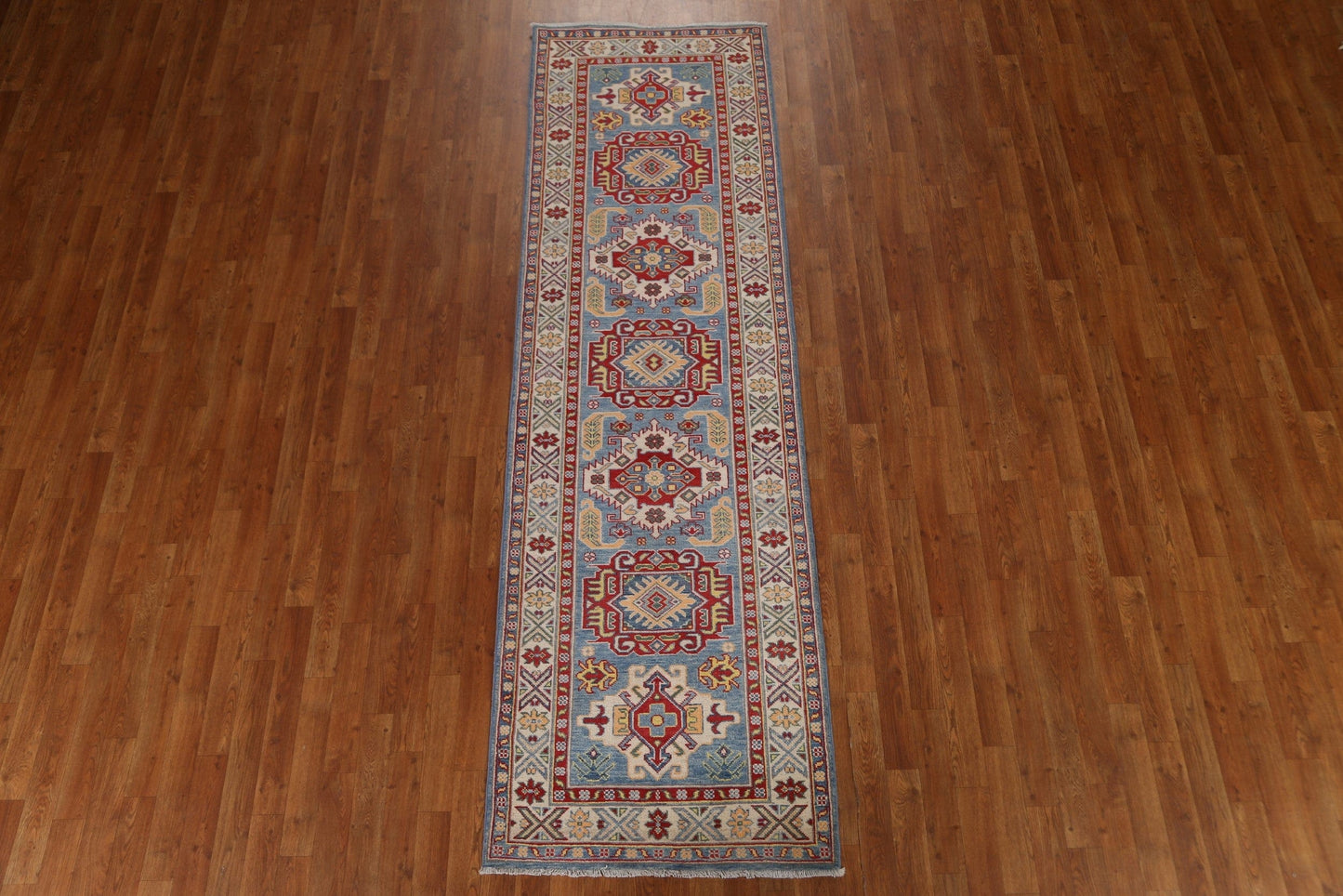 Geometric Kazak Oriental Runner Rug 3x10