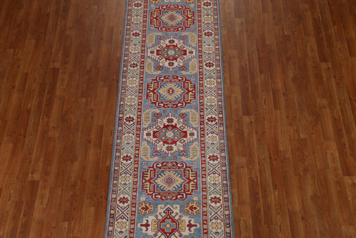 Geometric Kazak Oriental Runner Rug 3x10