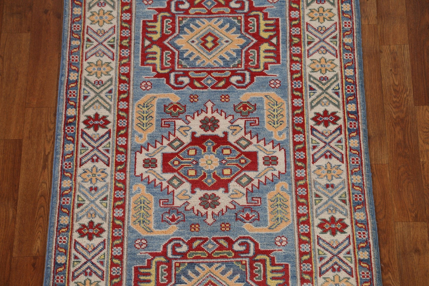 Geometric Kazak Oriental Runner Rug 3x10