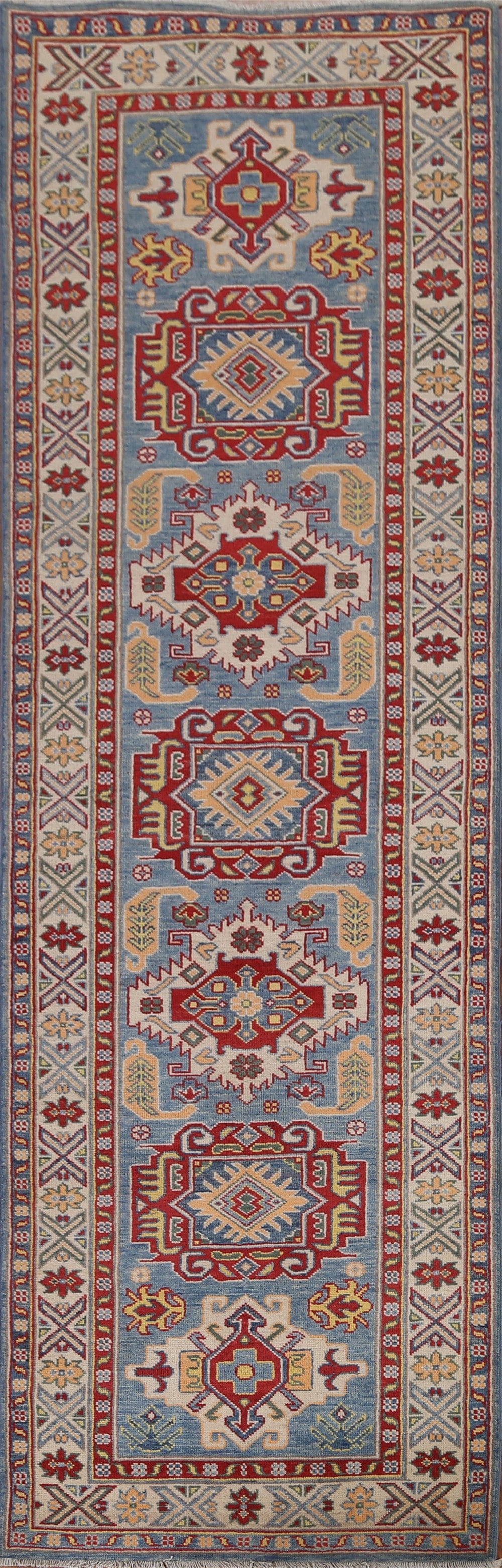 Geometric Kazak Oriental Runner Rug 3x10