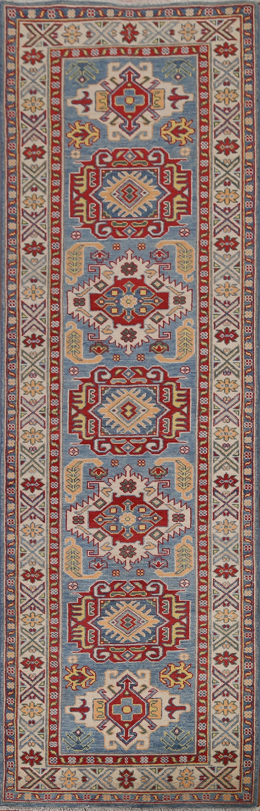 Geometric Kazak Oriental Runner Rug 3x10