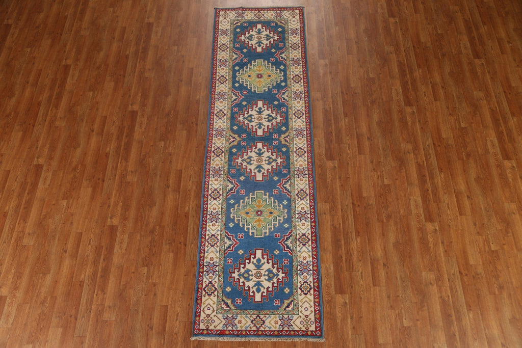 Blue Kazak Geometric Runner Rug 3x10