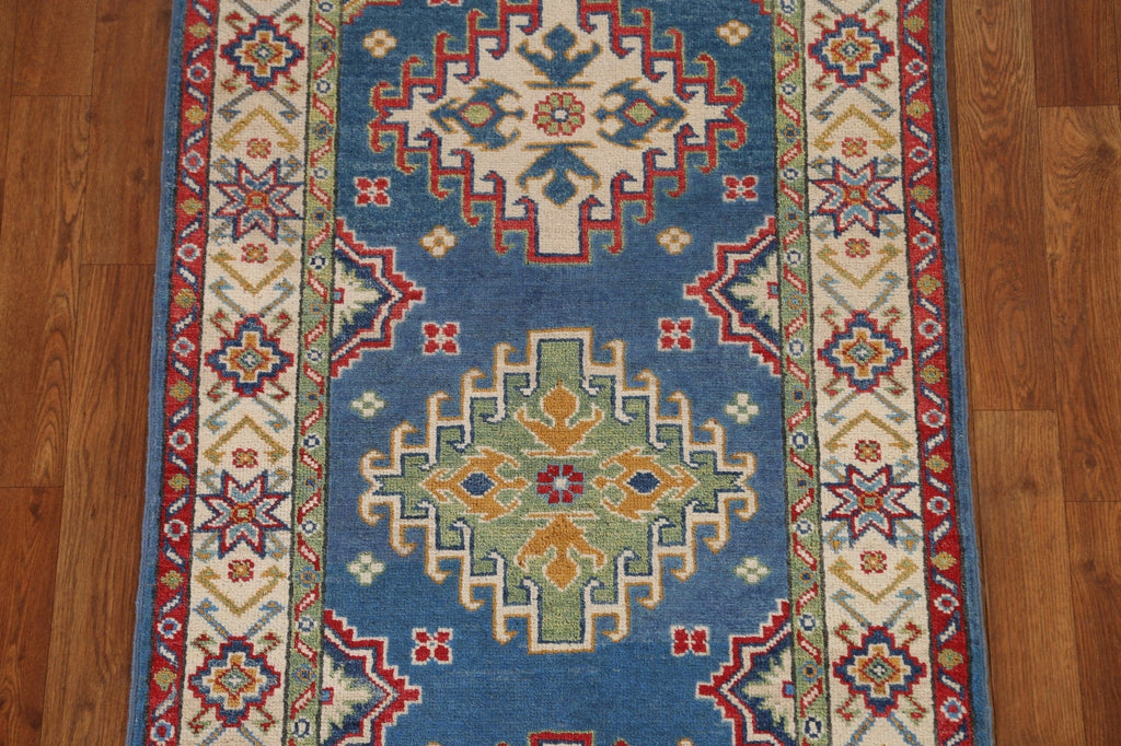 Blue Kazak Geometric Runner Rug 3x10