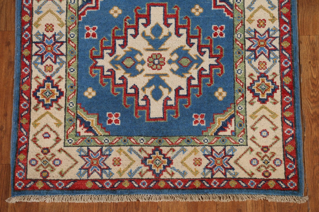 Blue Kazak Geometric Runner Rug 3x10