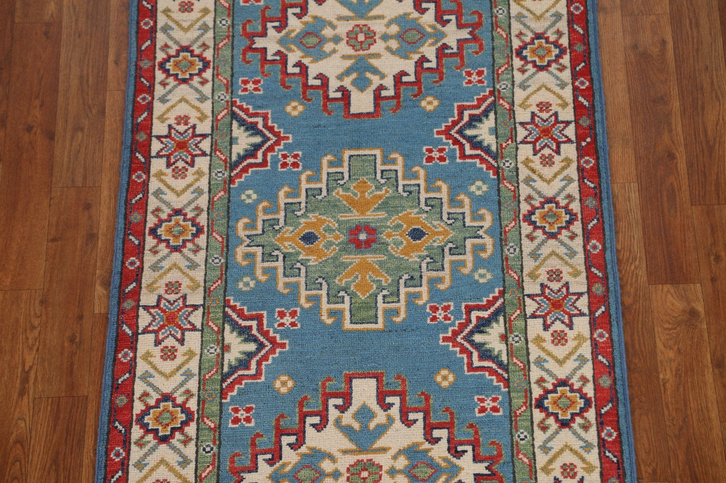 Light Blue Kazak Wool Runner Rug 3x10