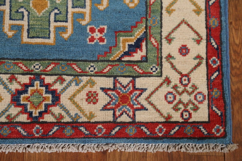 Light Blue Kazak Wool Runner Rug 3x10