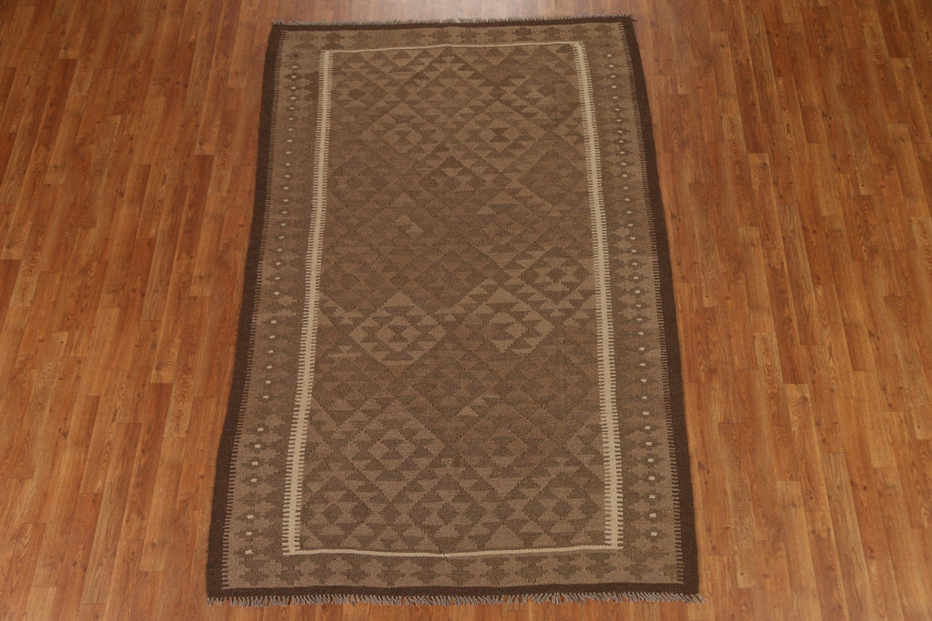 Brown Wool Kilim Oriental Area Rug 5x8