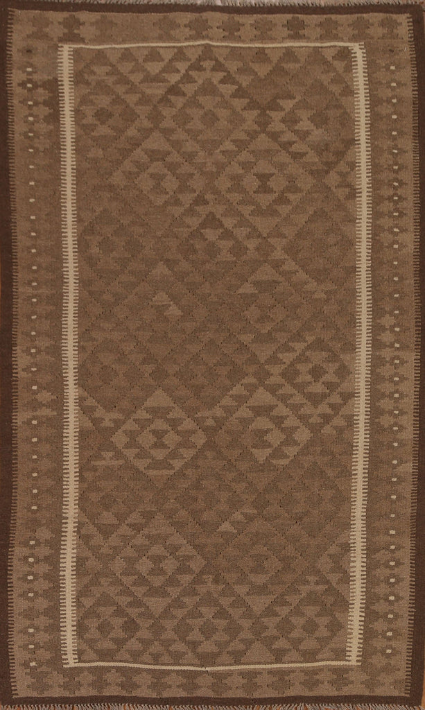 Brown Wool Kilim Oriental Area Rug 5x8